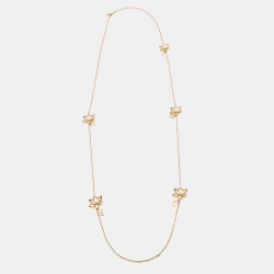 Carolina Herrera  CH Floral Faux Pearl Gold Tone Long Necklace
