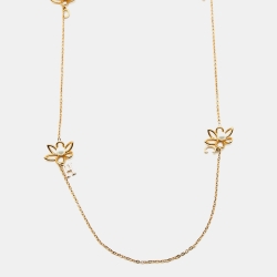Carolina Herrera  CH Floral Faux Pearl Gold Tone Long Necklace