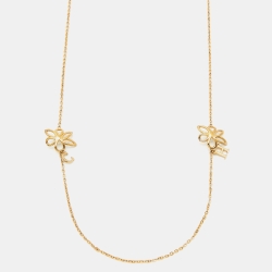 Carolina Herrera  CH Floral Faux Pearl Gold Tone Long Necklace