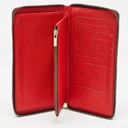 Carolina Herrera Red Leather Zip Around Wallet Organizer 