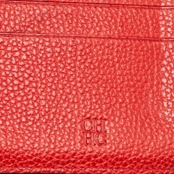 Carolina Herrera Red Leather Zip Around Wallet Organizer 