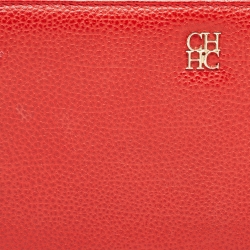 Carolina Herrera Red Leather Zip Around Wallet Organizer 