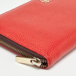 Carolina Herrera Red Leather Zip Around Wallet Organizer 
