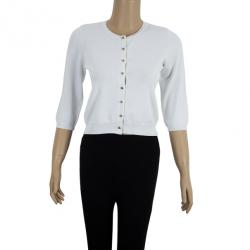 Pre Owned Carolina Herrera White Knit Cardigan XS