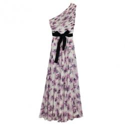 Carolina Herrera One Shoulder Floral Chiffon Gown L