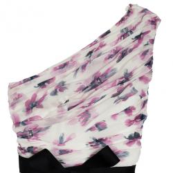 Carolina Herrera One Shoulder Floral Chiffon Gown L