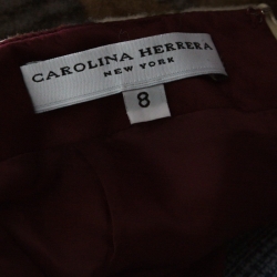 Pre Owned Carolina Herrera Beige Felted Wool Floral Print Sheath Skirt M