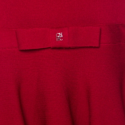 Pre Owned CH Carolina Herrera Red Stretch Knit Bow Detail A Line Skater Dress M