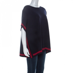 Pre Owned CH Carolina Herrera Navy Blue Rib Knit Contrast Striped Kaftan Top S