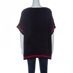 Pre Owned CH Carolina Herrera Navy Blue Rib Knit Contrast Striped Kaftan Top S