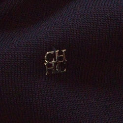 Pre Owned CH Carolina Herrera Navy Blue Rib Knit Contrast Striped Kaftan Top S