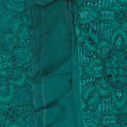 Pre Owned Carolina Herrera Green Lace & Silk Ruffle Trimmed Crystal Button Jacket S