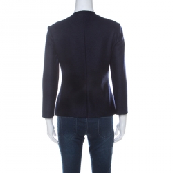 Pre Owned CH Carolina Herrera Navy Blue Fleece Wool Ruffle Detail Zip Front Jacket M