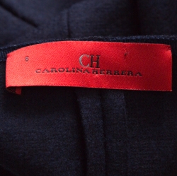 Pre Owned CH Carolina Herrera Navy Blue Fleece Wool Ruffle Detail Zip Front Jacket M