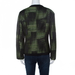 Pre Owned Carolina Herrera Green and Black Jacquard Button Front Jacket XL