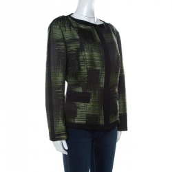 Pre Owned Carolina Herrera Green and Black Jacquard Button Front Jacket XL