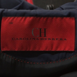 Pre Owned Carolina Herrera Navy Blue Ruched Collar Belted Puffer Jacket XS