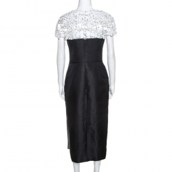 Pre Owned Carolina Herrera Monochrome Embellished Silk Sheath Dress S