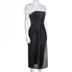 Pre Owned Carolina Herrera Monochrome Embellished Silk Sheath Dress S