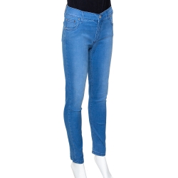 Pre Owned Carolina Herrera Blue Denim Frayed Detail Skinny Jeans M