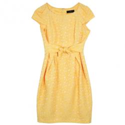 Pre Owned Carolina Herrera Yellow Cotton Lace Dress M