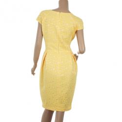 Pre Owned Carolina Herrera Yellow Cotton Lace Dress M