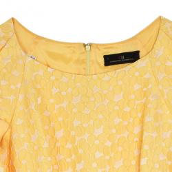 Pre Owned Carolina Herrera Yellow Cotton Lace Dress M