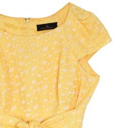 Pre Owned Carolina Herrera Yellow Cotton Lace Dress M