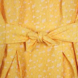 Pre Owned Carolina Herrera Yellow Cotton Lace Dress M