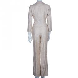 Carolina Herrera Beige Metallic Pant Suit M