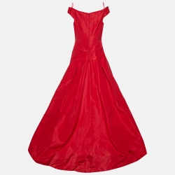 Carolina Herrera Red Silk Off-The-Shoulder Gown L