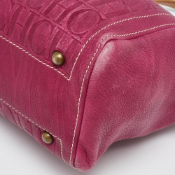 Carolina Herrera Pink/Beige Monogram Embossed Leather Andy Tote
