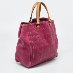 Carolina Herrera Pink/Beige Monogram Embossed Leather Andy Tote