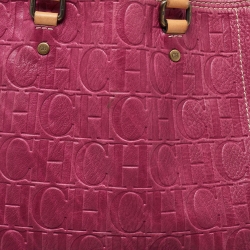 Carolina Herrera Pink/Beige Monogram Embossed Leather Andy Tote