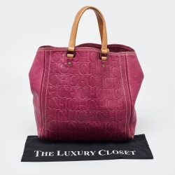 Carolina Herrera Pink/Beige Monogram Embossed Leather Andy Tote