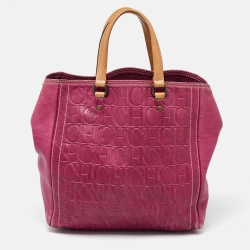Carolina Herrera Pink/Beige Monogram Embossed Leather Andy Tote