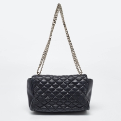 Carolina Herrera Black Quilted Leather Flap Chain Shoulder Bag