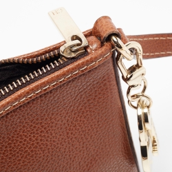 Pre Owned Carolina Herrera Brown Leather Lock Charm Crossbody Bag