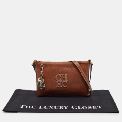 Pre Owned Carolina Herrera Brown Leather Lock Charm Crossbody Bag