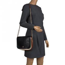 Pre Owned Carolina Herrera Black/Brown Leather New Baltazar Flap Shoulder Bag