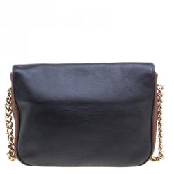 Pre Owned Carolina Herrera Black/Brown Leather New Baltazar Flap Shoulder Bag