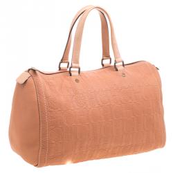 Pre Owned Carolina Herrera Peach Monogram Leather Andy Boston Bag