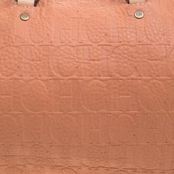 Pre Owned Carolina Herrera Peach Monogram Leather Andy Boston Bag