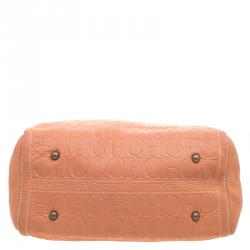 Pre Owned Carolina Herrera Peach Monogram Leather Andy Boston Bag