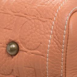 Pre Owned Carolina Herrera Peach Monogram Leather Andy Boston Bag