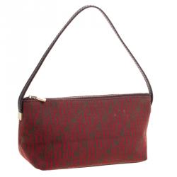 Carolina Herrera Red/Brown Canvas Cosmetic Pouch