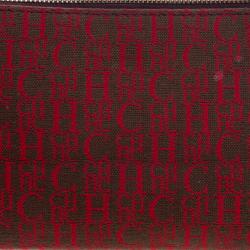 Carolina Herrera Red/Brown Canvas Cosmetic Pouch