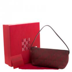 Carolina Herrera Red/Brown Canvas Cosmetic Pouch
