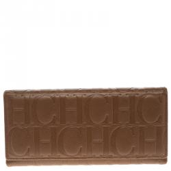 Pre Owned Carolina Herrera Brown Monogram Leather Continental Wallet
