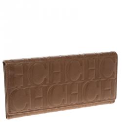 Pre Owned Carolina Herrera Brown Monogram Leather Continental Wallet